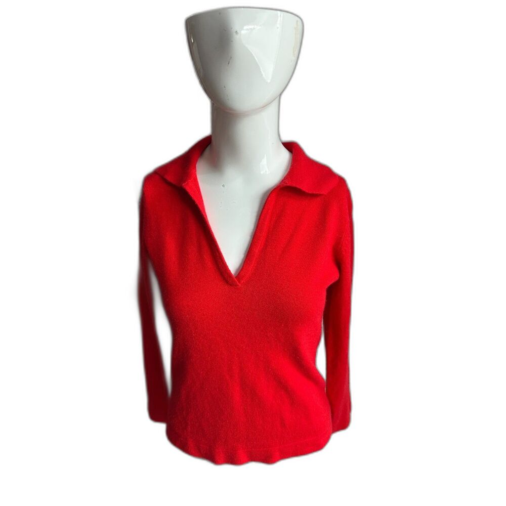 ESPRIT Pullover Top for Women V Neck Collared Sz M Red Acrylic EUC
